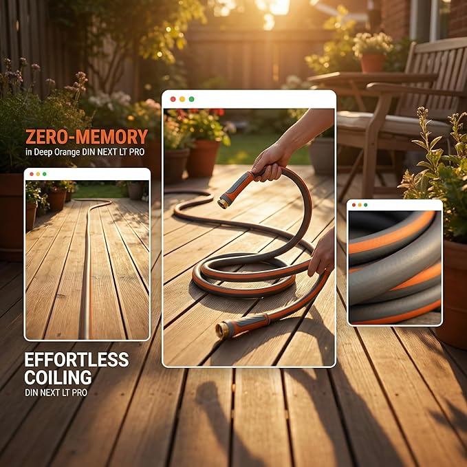 PremiumPro 25FT 5/8" Heavy Duty Reinforced Garden Hose, Large Flow,600 PSI Burst Pressure, Four Layer Hybrid Polymer Anti Kink with 360 Swivel Brass Connectors and handle for yard,washing & irrigation