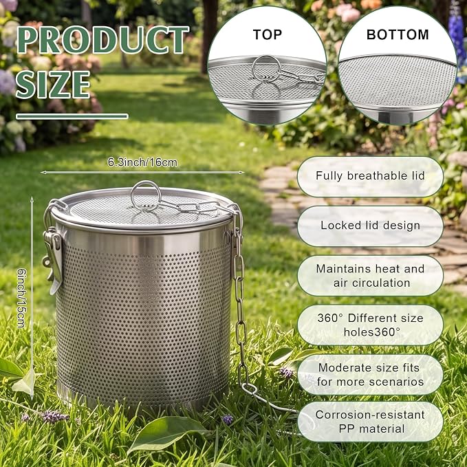 2 Set Inground Worm Farm 2.6 L Garden Mini Vermicomposting Bin Stainless Steel Outdoor Compost Bin with Handle for Garden Beds & Home Use Vermicomposting Box Kitchen Food Waste with Holes