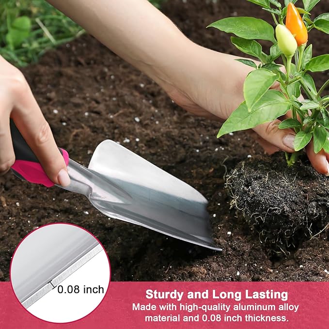 Garden Shovel Hand Garden Trowel, Heavy Duty Gardening Shovel with Ergonomic Handle, Hand Shovel Garden Shovels for Digging, Rust Resistant Garden Spade Gardening Tools for Garden Work, Red