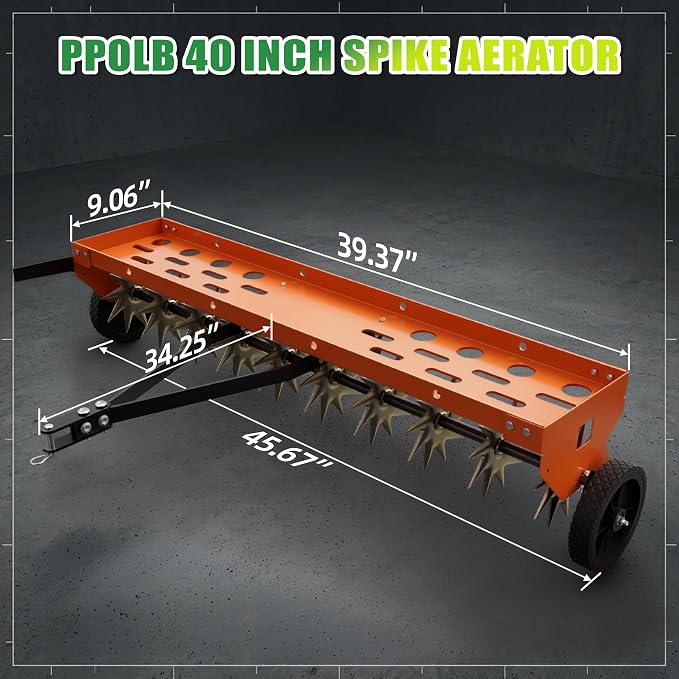 40" Spike Aerator Tow Behind, Lawn Aerator Tow Behind with Universal Hich, Orange Galvanized Steel and Includes a Pallet Capable of Supporting 280 Pounds, Pull Behind Aerator for Garden, Farm and Lawn