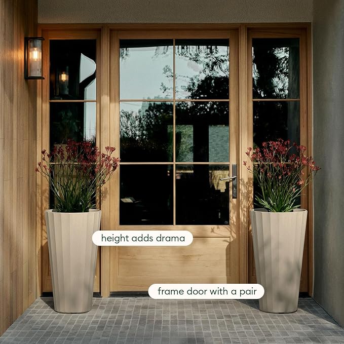 Veradek Column Series 26" Tall Outdoor Planter for Porch & Patio | Durable Plastic-Stone Material w/Shelf | Modern Décor for Plants & Flowers