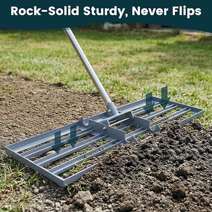 Lawn Leveling Rake 35x10 inch, (Professional-Grade) Lawn Leveler Tool with Stainless Steel Handle Rakes for Lawns Heavy Duty Landscape Rake for Backyard, Garden, Golf Course, Farm, Pasture