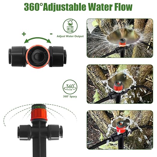 Kalolary Drip Irrigation Emitters, 30pcs Adjustable 360 Degree Water Flow Emitters for 1/4" Tubing, Two-Way Connection Irrigation Drippers for Garden, Lawn, and Greenhouse Watering Systems(Red)