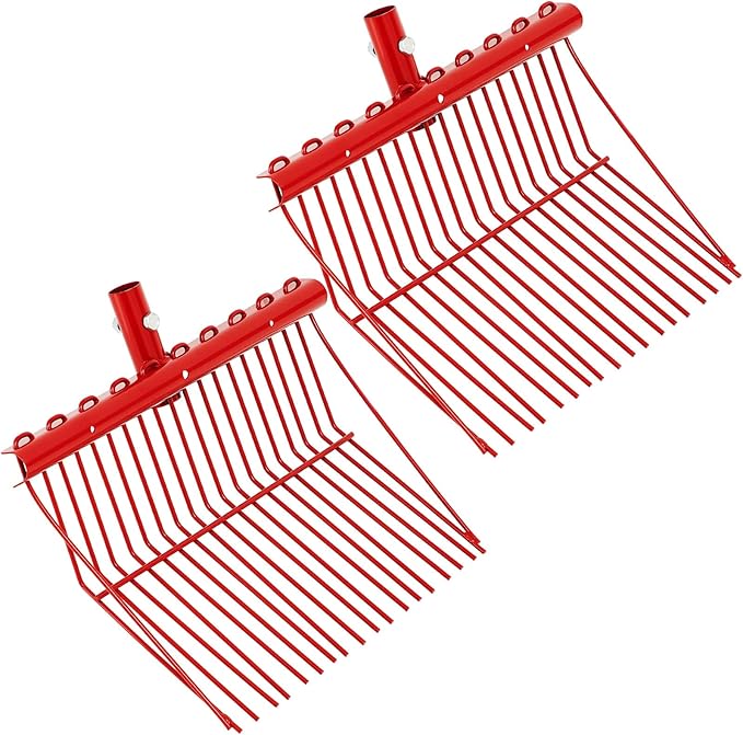 Tandefio 2 Pack Manure Fork Replacement Head Metal Pitchfork Horse Manure Rake Garden Pitch Fork Replacement Head with Angled Tines for Horse Stall Poop Picking up(Red)