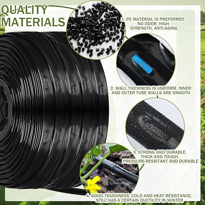 500 ft 5/8 Inch Drip Tape Irrigation Kit Drip Tape 8 Mil 8" Spacing Hose Garden Watering Tubing System Automatic Irrigation Equipment for Plant, Landscape, Yard, Lawn and Farm