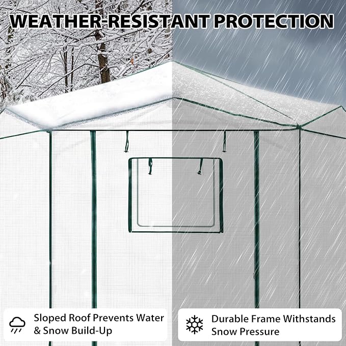EAGLE PEAK 8.5x8.5 Portable Walk in Greenhouse, Pop Up Indoor Outdoor Greenhouse, Green House Kit with Zippered Roll-Up Doors and Windows, Hexagon Design, PE Cover, Clear/White