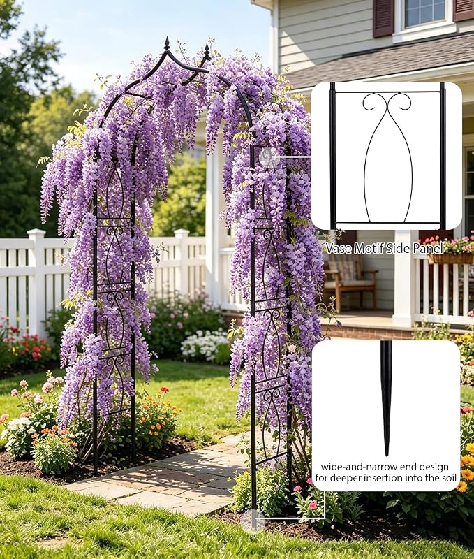 Garden Arch Trellis 8Ft Arbor for Climbing Plants Heavy Duty Thickened Metal Frame Trellises Yard Outdoor Archway Wedding Party Ceremony