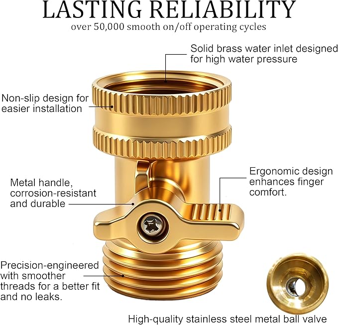 Xiny Tool Brass Garden Hose Shut Off Valve, 2 Pack Heavy Duty 3/4 Inch Solid Brass Garden Hose Shut Off Valve with 10 Extra Rubber Washers