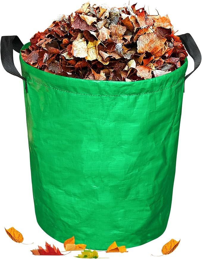 STARPYNG Green PE Woven Leaf Bag (D18, H22 inch) for Garden Waste, Yard Leaves, and Outdoor Debris - Large Capacity, Durable, Reusable with Handles (1-Pack)