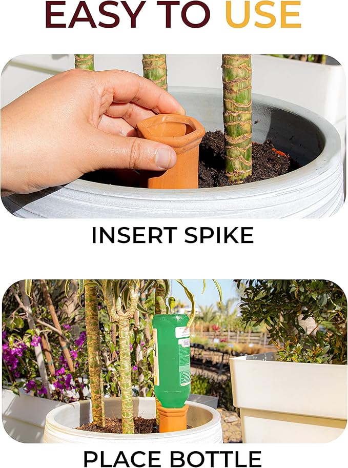 10-Pack Natural Self Watering Spikes - Terracotta - Automatic Plant Waterer for Indoor & Outdoor