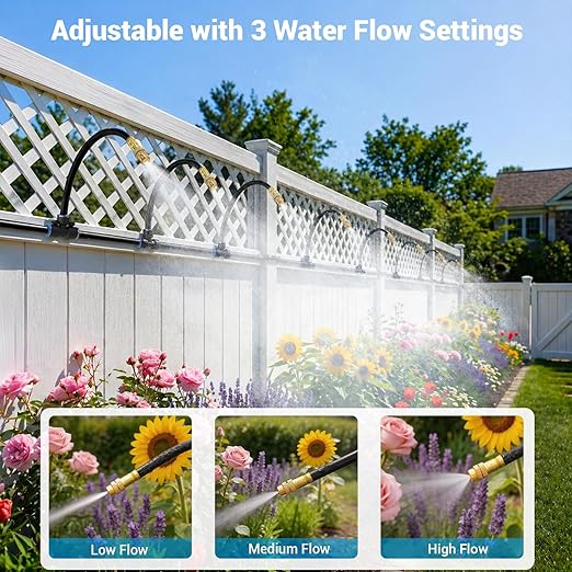 Thiswing 360° Adjustable Drip Irrigation System - Compatible 1/4" Irrigation System, 50FT Automatic Garden Watering Atomizing System with 15 Nozzles, Sprinkler for Yard, Lawn, Plants, Garden