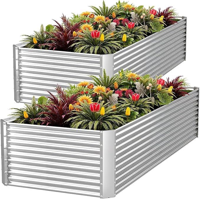 2pcs Tall Galvanized Raised Garden Bed Outdoor,Steel Garden Bed for Vegetables,Above Ground Garden Box for Flower,Metal Raised Beds for Gardening - 3x2ft