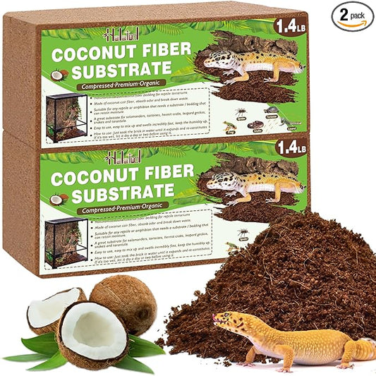 Halatool Coconut Fiber Substrate 2 Pack,Organic Reptile Tank Compressed Substrate & Bedding for Leopard Gecko Tortoise Snake Lizard Hermit Crab Tarantula Frog