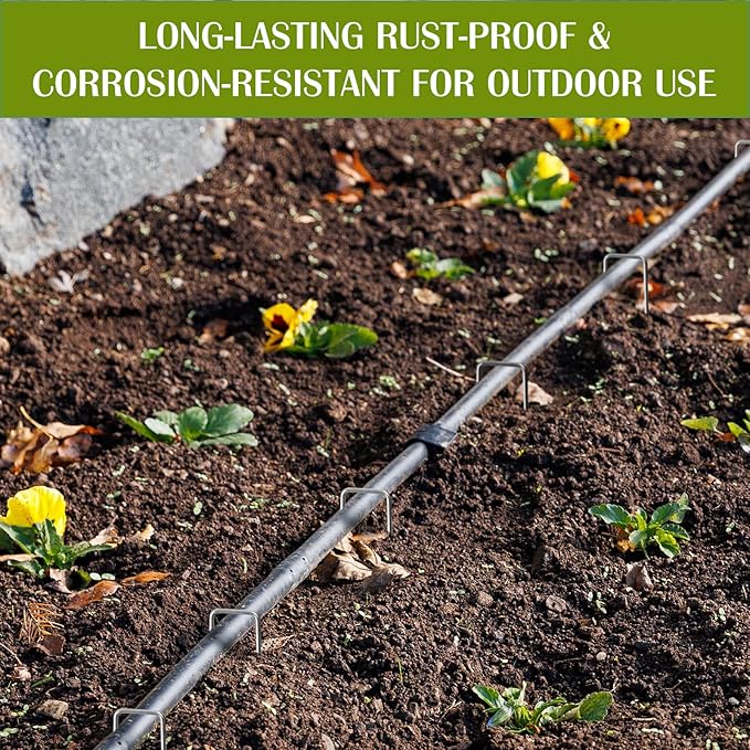 Whonline 200 Pack Landscape Staples 4 Inch, Galvanized Garden Stakes U-Shaped SOD Landscaping Fabric Pins Yard Ground Staples for Gardening Lawn Turf Securing Irrigation Pipe Hose Plant Cover