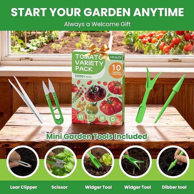 10 Pack Tomato Seeds Variety Pack -5000+ Garden Tomato Seeds for Planting Outdoors & Indoor Home Gardening Gift, Roma, Chreey Tomatoes & More