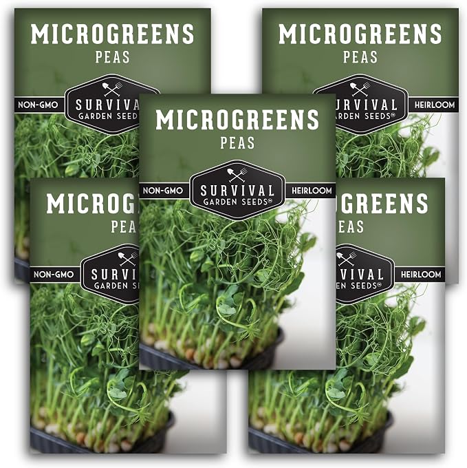 Pea Microgreens Seeds for Sprouting and Growing Indoors – Sweet, Tender Shoots for Windowsill or Countertop Gardens – Grow Your Own Mini Greens – Non-GMO Heirloom – Survival Garden Seeds (5 Pack)