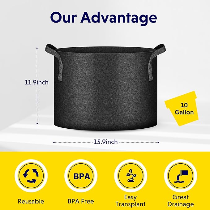 iPower 20 Pack 10 Gallon Grow Bags, Garden Planting Nonwoven Fabric Pots with Reinforced Handle, Heavy Duty and Aeration Planter Pot for Tomato, Fruits, Vegetables and Flowers