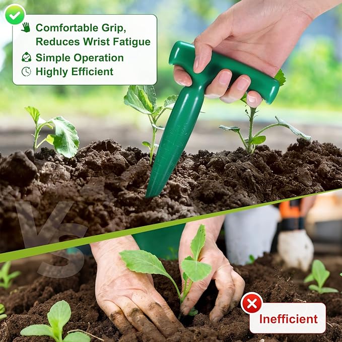 M METERXITY 1-Pack Seed Planter Tool, Plastic Hand Dibber Garden Tool with Handle for Sowing Seeds/Transplanting/Planting Bulbs, Handheld Digging Hole Punch [Dark Green]