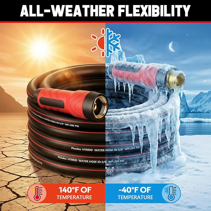 Garden Hose 25ft x 5/8", NON-EXPANDABLE Heavy Duty Premium Flexible Water Hose with 10 Function Spray Nozzle, No Kink, Leakproof, Lightweight Hybrid Hose with Swivel Handle, Male to Female Fittings
