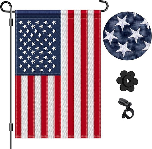 HOOSUN 4th of July Decorations,American Garden Flag for Garden Flag Stand,12x18 Inch Small American Flags for Outside With Embroidered Stars,Fourth of July Flags Patriotic Memorial Day Decorations