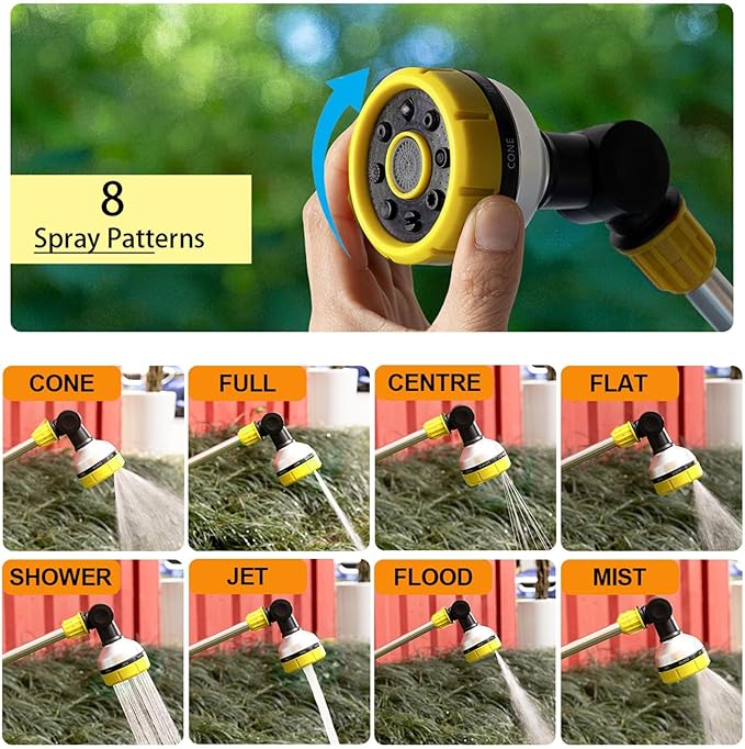 17.5" Watering Wand with Thumb Control & 180° Water Nozzle | 8 Spray Modes garden hose wands for High-Pressure Cleaning, Pet Bathing, Gardens, Hanging Baskets | Fits Standard Garden Hoses (yellow)
