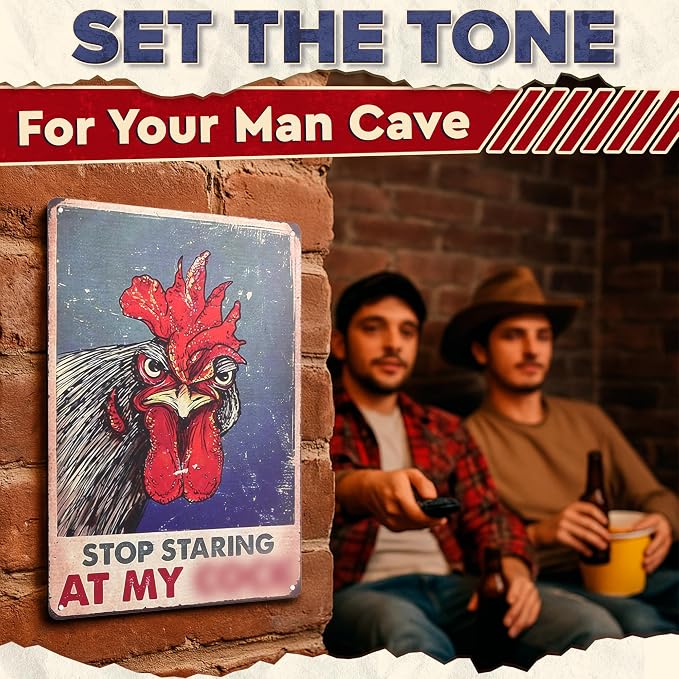 Chicken Coop Sign 8 x 12 Inches – Stop Staring at My Sign, Rooster Decor – Lightweight Durable Tin Metal, Fade-Resistant, Easy to Install, Indoor and Outdoor Use | Chicken Coop Accessories & Gifts