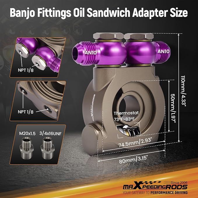 maXpeedingrods 25 Row Oil Cooler Kit, 10AN Transmission Engine Cooler British Radiator Universal Aluminium Black, Banjo Fittings Oil Filter Sandwich Adapter, Air Guide Kit and Oil Cooler Hoses