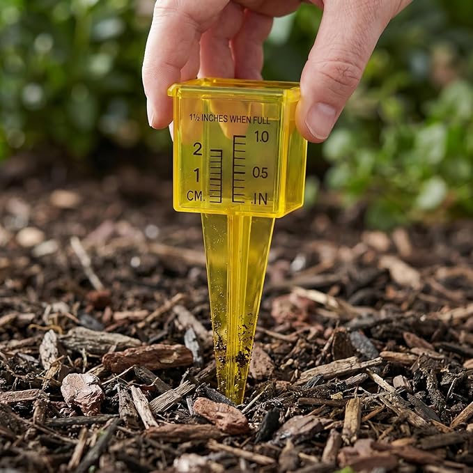 Toddmomy 4 Pack 1.5" Sprinkler Rain Gauge, Wide Mouth Lawn Water Measuring Tool with Stake for Irrigation Calibration, Dual Scale Outdoor Rainfall Monitor