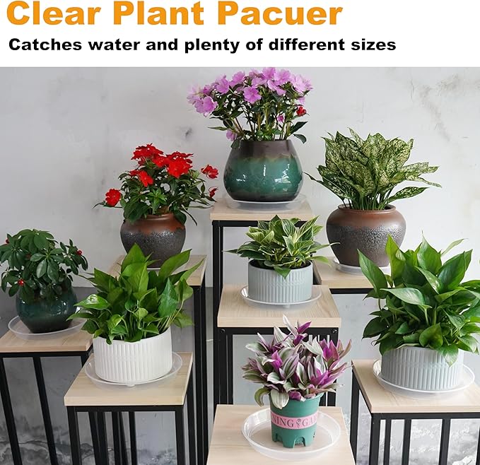 LWALRS Plant Saucer Tray 12 inch, 6 Pack Plastic Plant Trays Saucers for Indoors Outdoor, Heavy Duty Drainage Drip Water Trays for Planter Pots Flower, Round Pebble Tray, Pots Base (12", Clear)