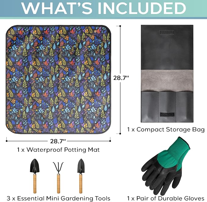 Indoor Gardening Tools Set with 28.7" Waterproof Plant Potting Mat