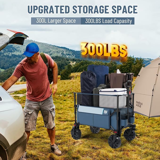 Timber Ridge Foldable Wagon 350L Extendable Height, Large Capasity Collapsible Wagon Cart with All Terrians Detachable Wheels, Compact Folding Utility Wagon for Camping, Fishing, Shopping Grey