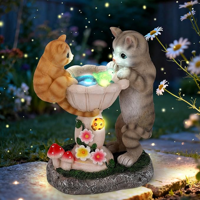 Ecloverlife Solar Cat Statue for Garden Decor, Weatherproof Auto Light, Installation-Free Outdoor Ornament for Yard, Patio, Balcony, Birthday & Housewarming Gift for Grandma
