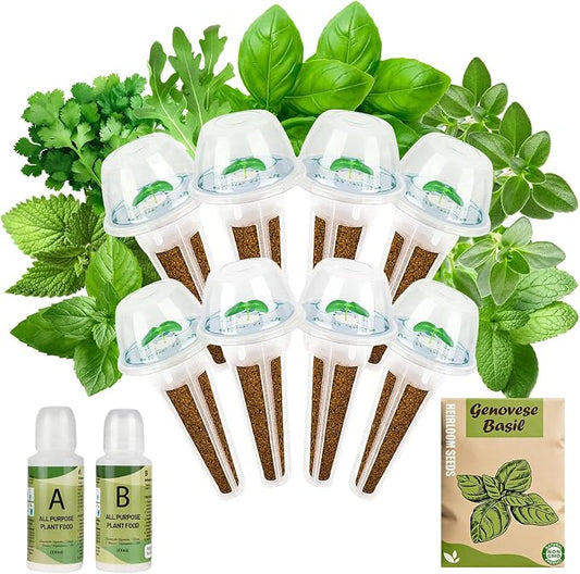 Herb Seed Pod Kit for AeroGarden, idoo, Ahopegarden, MUFGA Hydroponics Garden with Genovese Basil, Thai Basil, Thyme, Cilantro, Peppermint, and Arugula - Compatible with All Hydroponics (8-Pod)
