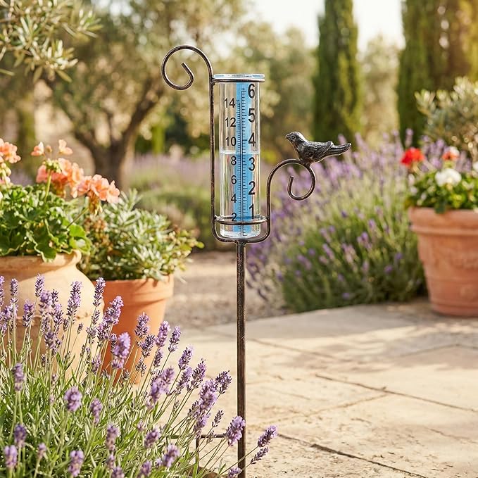 MUMTOP Rain Gauge Outdoor, 6 Inch Capacity Large Number Easy Read Bird Rain Measure Gauge for Lawn, Yard and Garden