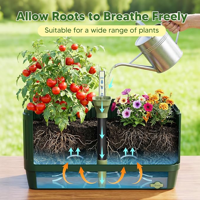 Raised Garden Bed with Tomato Cages，52"/4.3ft Tomato Planter with Trellis,Adjustable Height,Self Watering Planter Box for Vegetables & Climbing Plant Indoor Outdoor Balcony Patio (2)