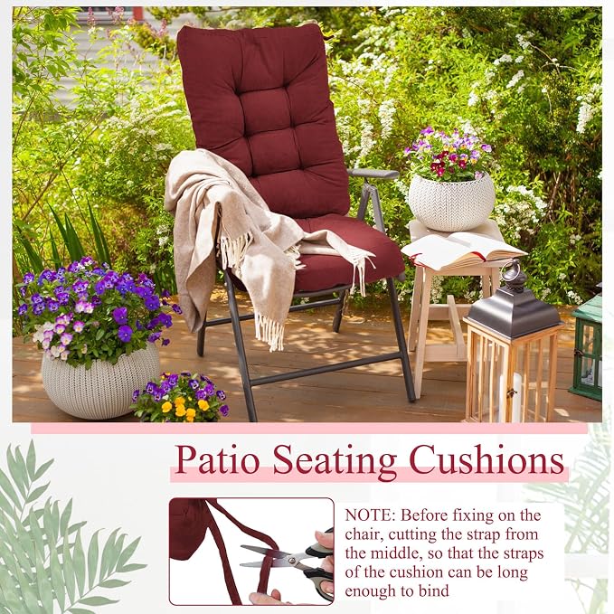Juexica 4 Sets Outdoor Patio Chair Cushions Seat High Back Tufted Pillow Replacement Rocking Chair Cushions Pads for Patio Summer Seasonal Indoor Home Office (Ruby Red)