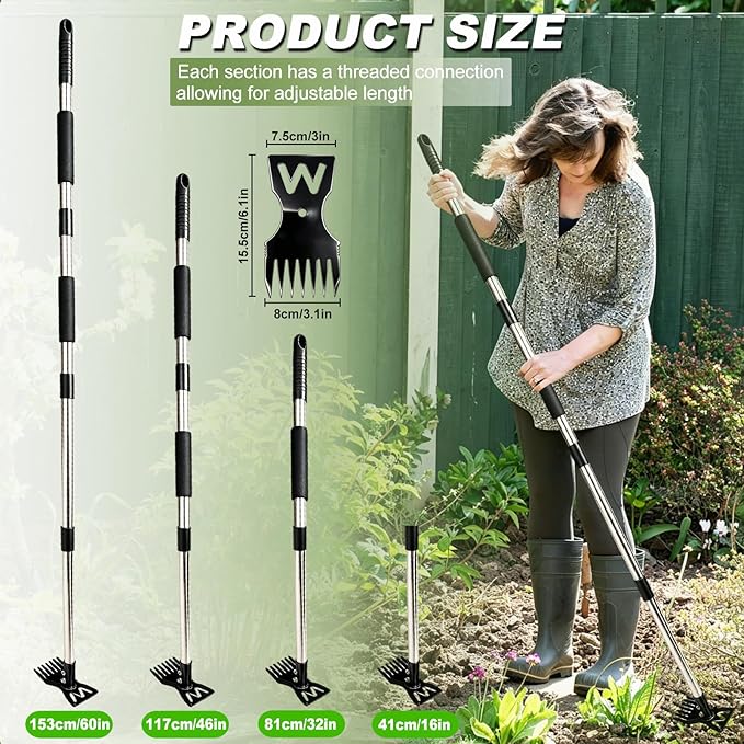 Weed Puller Tool - 60" Manual Weeder Remover Tool, Long Handle Weed Grabber Remover, 2 in 1 Hand Weed Rake and Garden Hoe, Heavy Duty Uprooting Weeding Pull for for Garden Patio Lawn