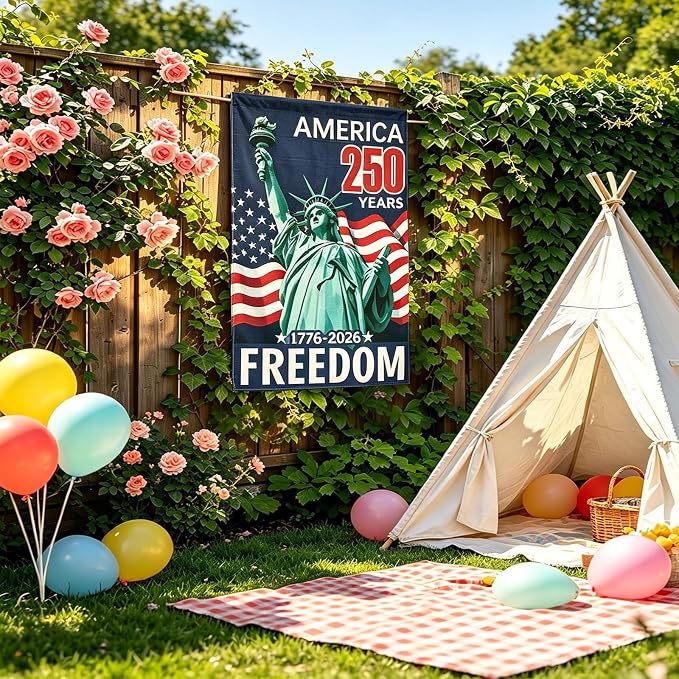 USA 250th Anniversary Garden Flag 12x18 Inch, Double Sided Burlap American 250 Years of Freedom Yard Flags, Patriotic 1776-2026 Commemorative Banner for 4th of July Outdoor Decoration