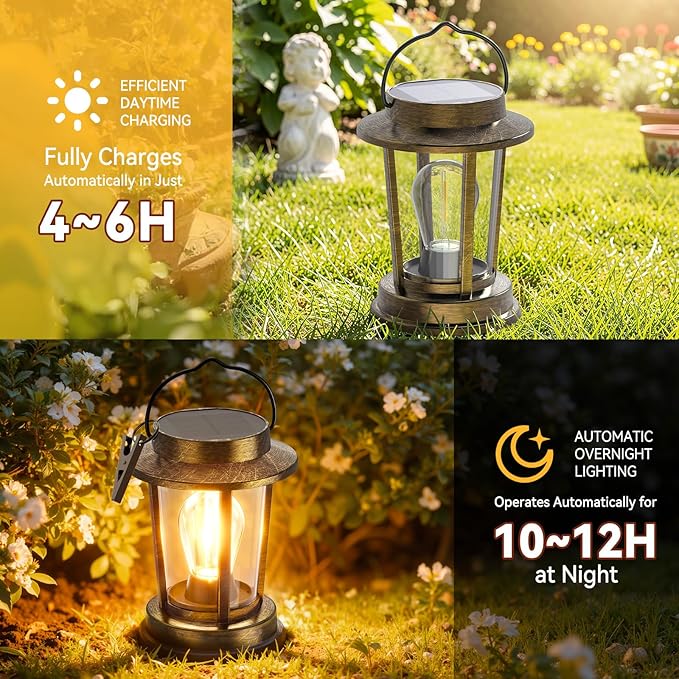 Solar Lanterns Outdoor Waterproof 2 Pack , Upgraded Solar Lights Outdoor, Bright Solar Powered Lanterns Decorative, Hanging Solar Lights for Outside Patio Garden Yard Path Porch Decor(Antique Copper)