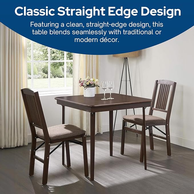 Stakmore Classic Straight Edge Wood Folding Table, 32" x 32" Surface with 3.375” Fold – Espresso Frame Portable Table for Easy Storage in Small Spaces, No Assembly Required