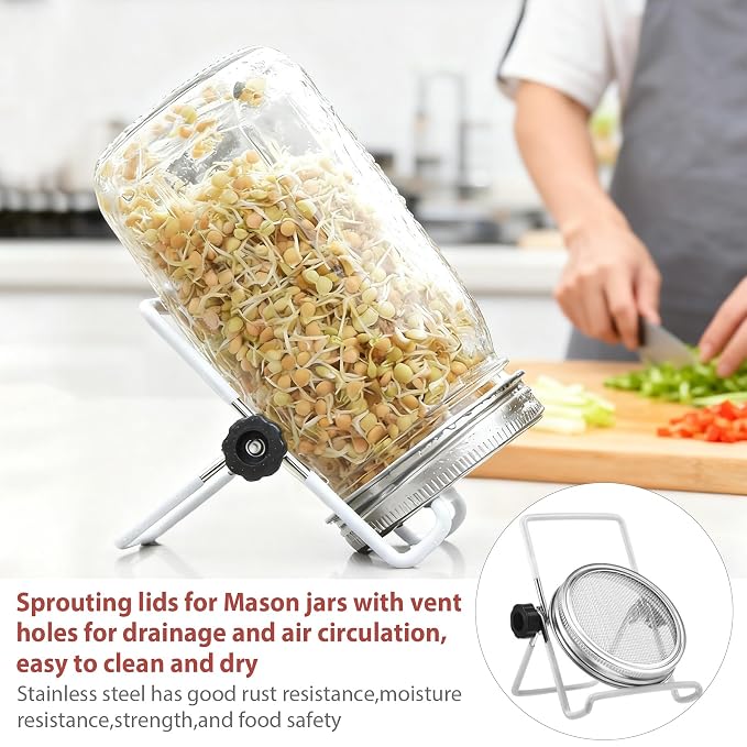 Seed Sprouting Jar Lid Kit with 9 Pack Stainless steel filter sheet and 4 Pack Stainless Steel Sprouting Stands for 86mm Wide Mouth Mason Jars for Growing Organic Sprouts 316 Stainless Steel（6 Pack）