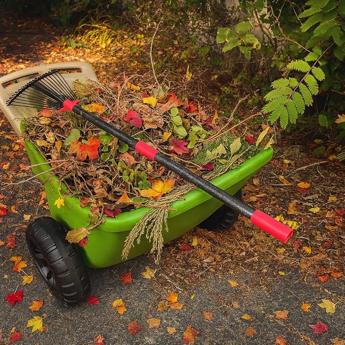 Adjustable Leaf Rake - Metal Garden Rake with 8"-17" Expandable Head, 70" Long Handle, Lightweight Collapsible Design for Leaves & Pine Needles,Lightweight for Flower Beds,Yard, Shrubs,Camping