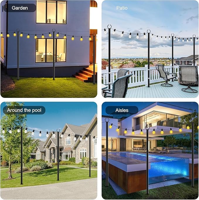 SINLEY 2 Pack String Light Poles,10 Ft Metal Poles with Fork for Outdoor String Lights,Outdoor Light Poles with Fork,Poles/Post/Stand for Outside,Patio,Deck,Backyard,Garden Wedding,Party