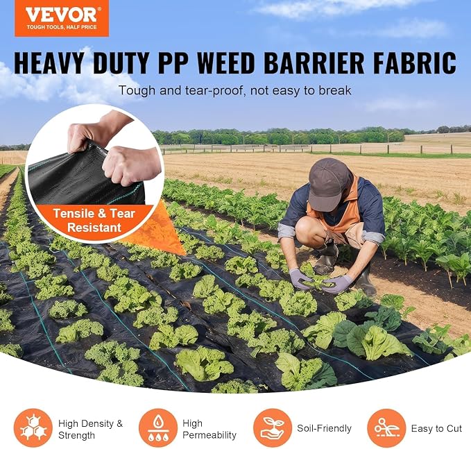 VEVOR Weed Barrier Fabric, Heavy Duty 4x100FT 5.8oz Woven Landscape Fabric, Garden Fabric Weed Barrier, Weed Control Fabric Ground Cover, Geotextile Fabric for Landscaping, Weed Block Gardening Mat