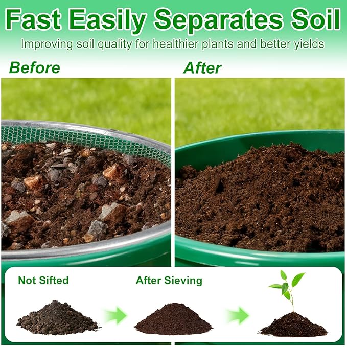 Soil Rock Sifter for Gardening - Sand and Compost Sifter for Gardening Rock Sifter Fits 5-Gallon Buckets 1/8 Inch Mesh, Sieve for Gravel, Dirt, Sawdust and Organic Material