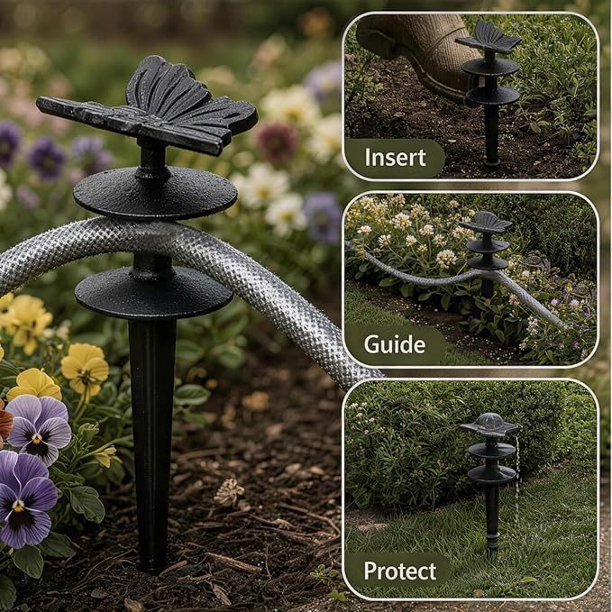 2 Pack 10.63 Inch Butterfly Shaped Cast Iron Garden Stakes Solid Yard Decor Hose Guides for Garden Stable Hose Holders for Outside Lawn Flower Bed Layout