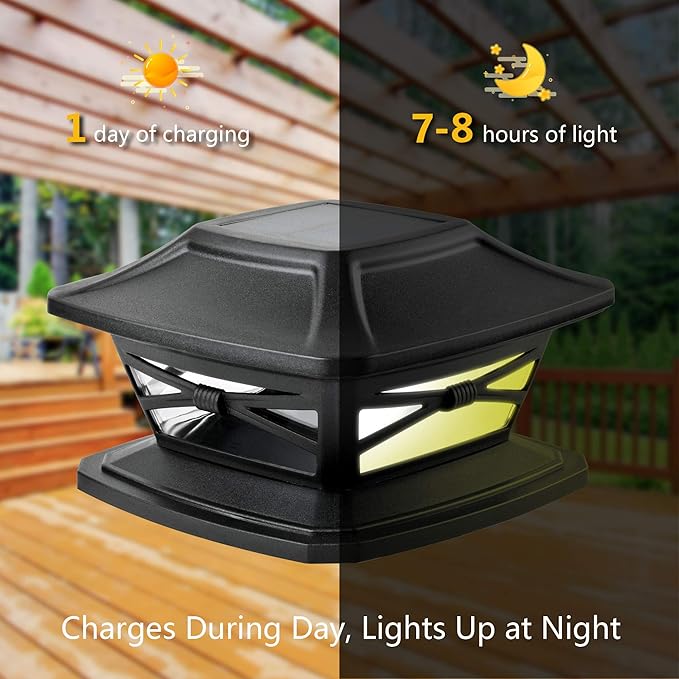 Davinci Lighting Flexfit Solar Outdoor Post Cap Lights - Includes Bases for 4x4 5x5 6x6 Wooden Posts - Bright LED Light - Slate Black (1 Pack)