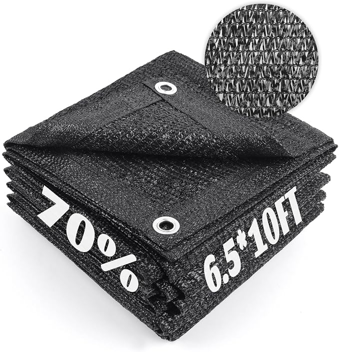 Cool Area 70% Sun Shade Cloth Mesh Tarp with Grommets for Plant Cover 6.5x10ft Patio Canopy Garden Pergola Greenhouse Car Barn Kennel Black