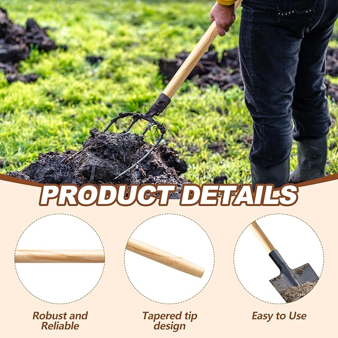Menkxi 2 Pcs Wooden Shovel Handle Replacement 41" (104cm) for Long D Handle Shovels Garden Tool, 1-1/2" Diameter