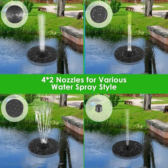 Solar Bird Bath Fountains, 1.4W Upgraded Solar Water Pump, Floating & Standing Dual Use Design, 10 Adjustable Spray Nozzles for Garden Pond Pool Outdoor Landscape Decor